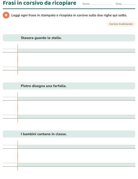 Anteprima della scheda di Corsivo per Scuola primaria classe terza