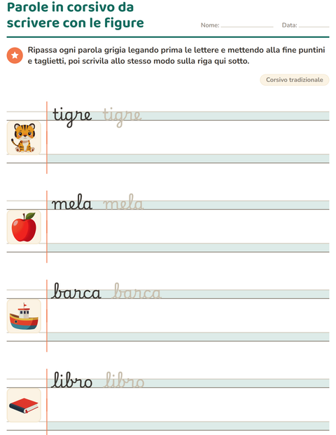Anteprima della scheda di Corsivo per Scuola primaria classe seconda