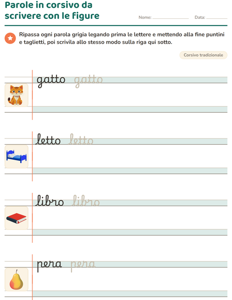 Anteprima della scheda di Corsivo per Scuola primaria classe seconda