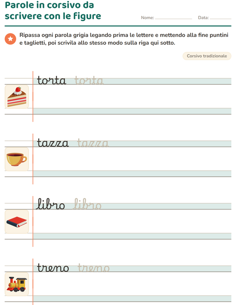 Anteprima della scheda di Corsivo per Scuola primaria classe seconda
