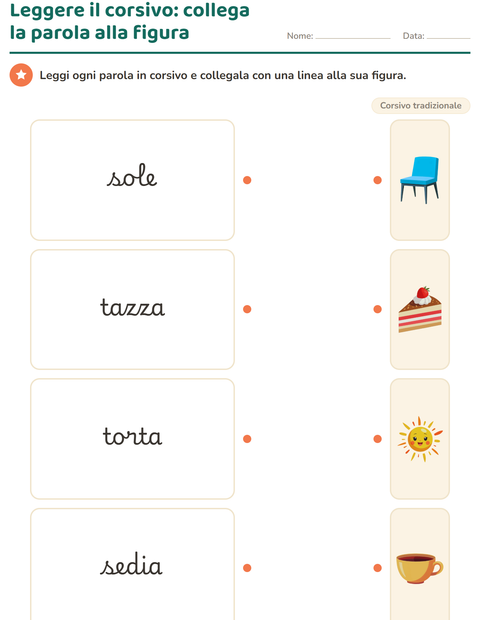 Anteprima della scheda di Corsivo per Scuola primaria classe seconda