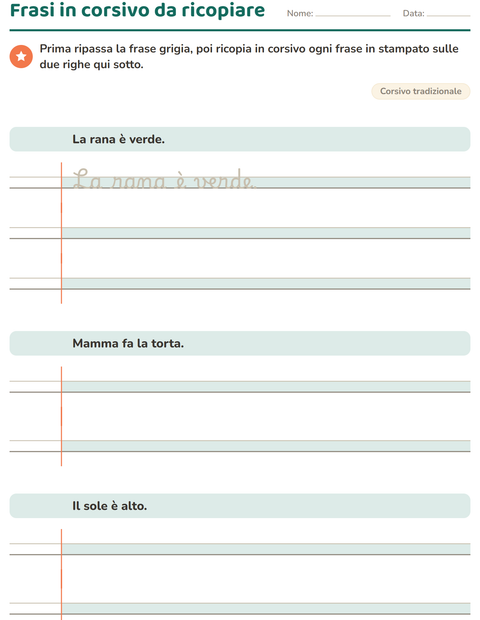 Anteprima della scheda di Corsivo per Scuola primaria classe terza