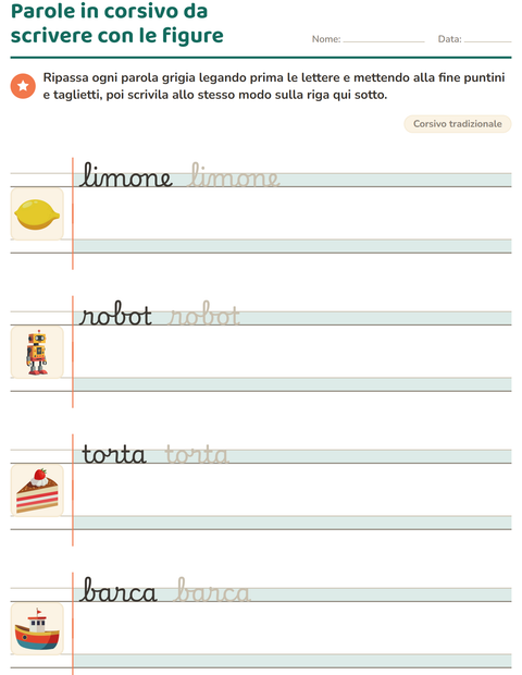 Anteprima della scheda di Corsivo per Scuola primaria classe seconda