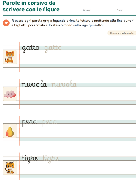 Anteprima della scheda di Corsivo per Scuola primaria classe seconda