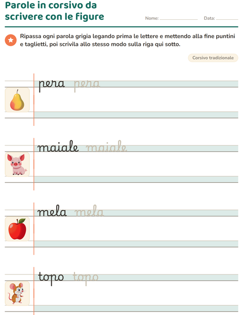 Anteprima della scheda di Corsivo per Scuola primaria classe seconda
