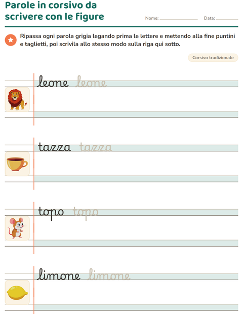 Anteprima della scheda di Corsivo per Scuola primaria classe seconda