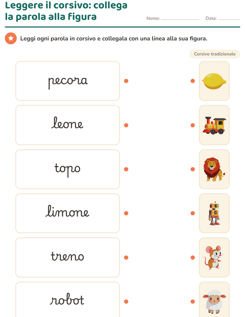 Anteprima della scheda di Corsivo per Scuola primaria classe seconda