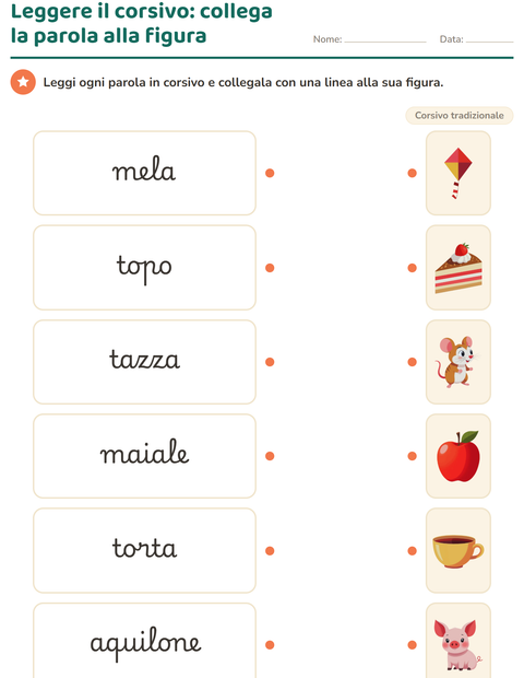 Anteprima della scheda di Corsivo per Scuola primaria classe seconda