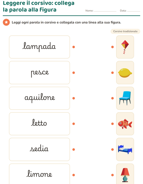 Anteprima della scheda di Corsivo per Scuola primaria classe seconda