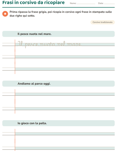 Anteprima della scheda di Corsivo per Scuola primaria classe terza
