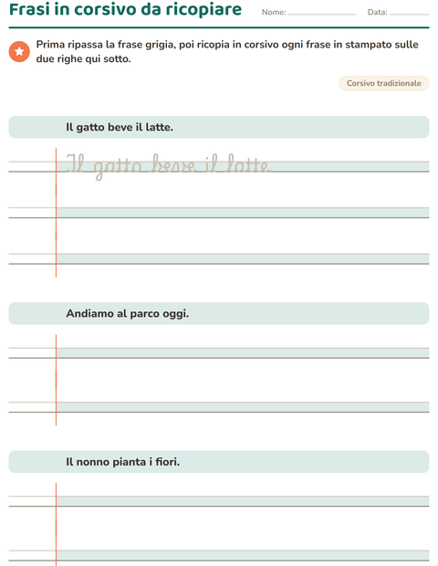 Anteprima della scheda di Corsivo per Scuola primaria classe terza