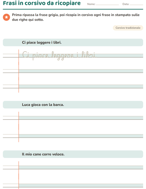 Anteprima della scheda di Corsivo per Scuola primaria classe terza