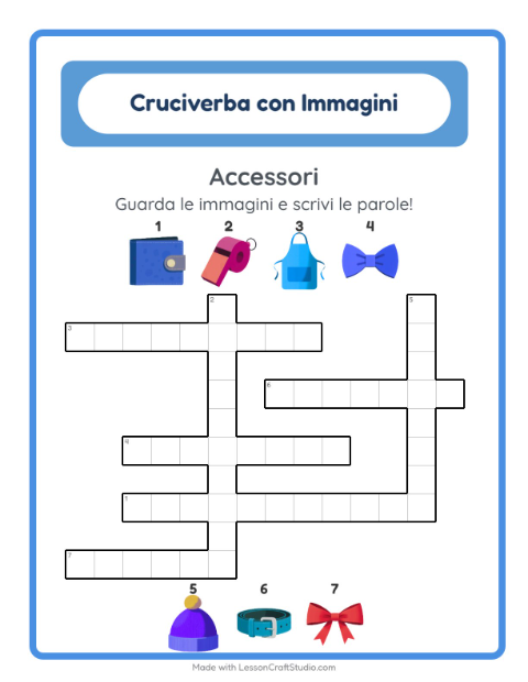 Anteprima della scheda di Cruciverba con Accessori per Scuola primaria classe seconda