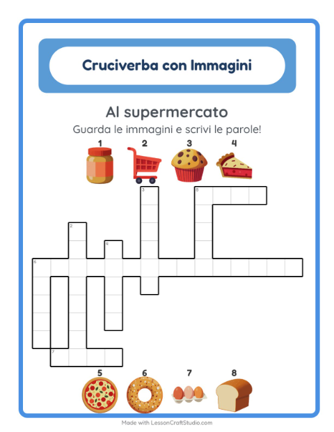Anteprima della scheda di Cruciverba con Al supermercato per Scuola primaria classe seconda