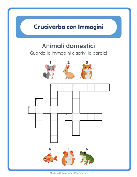 Anteprima della scheda di Cruciverba con Animali domestici per Scuola primaria classe seconda
