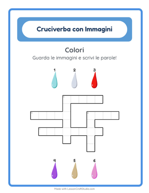 Anteprima della scheda di Cruciverba con Colori per Scuola primaria classe seconda