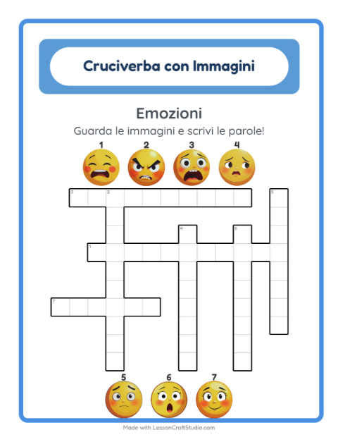 Anteprima della scheda di Cruciverba con Emozioni per Scuola primaria classe seconda