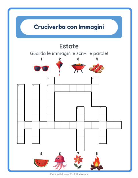 Anteprima della scheda di Cruciverba con Estate per Scuola primaria classe seconda