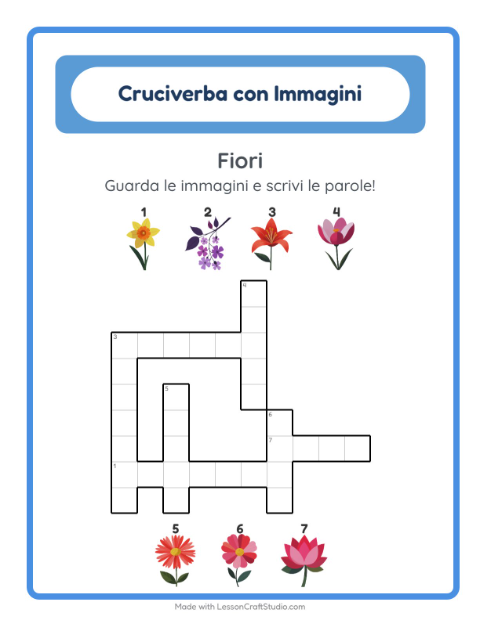 Anteprima della scheda di Cruciverba con Fiori per Scuola primaria classe seconda