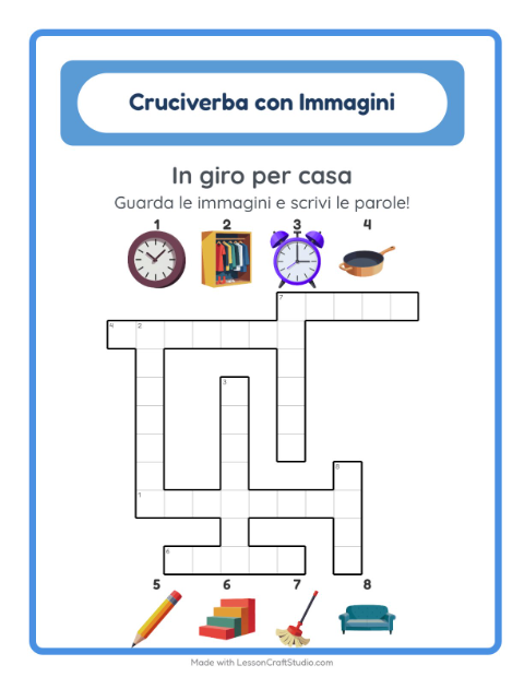 Anteprima della scheda di Cruciverba con In giro per casa per Scuola primaria classe seconda