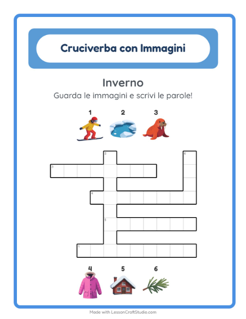 Anteprima della scheda di Cruciverba con Inverno per Scuola primaria classe seconda