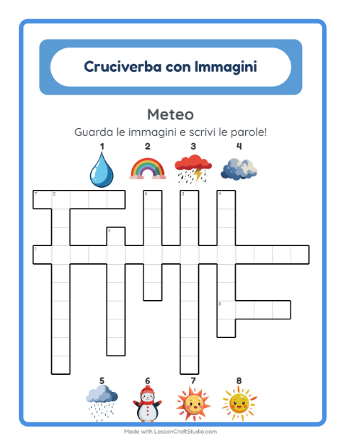 Anteprima della scheda di Cruciverba con Meteo per Scuola primaria classe seconda
