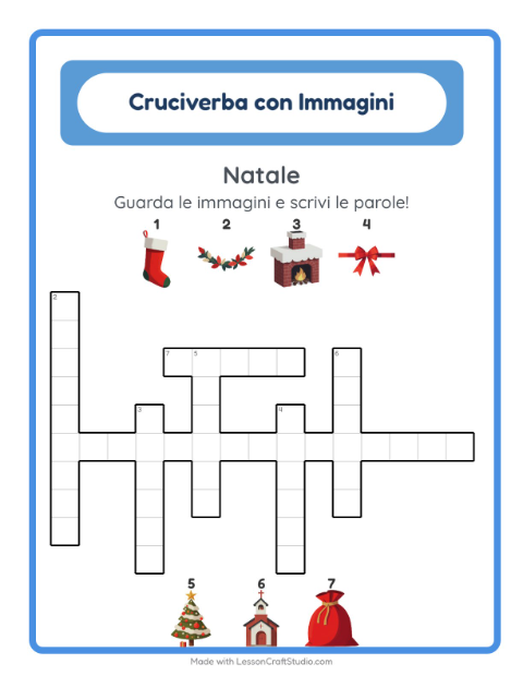 Anteprima della scheda di Cruciverba con Natale per Scuola primaria classe seconda