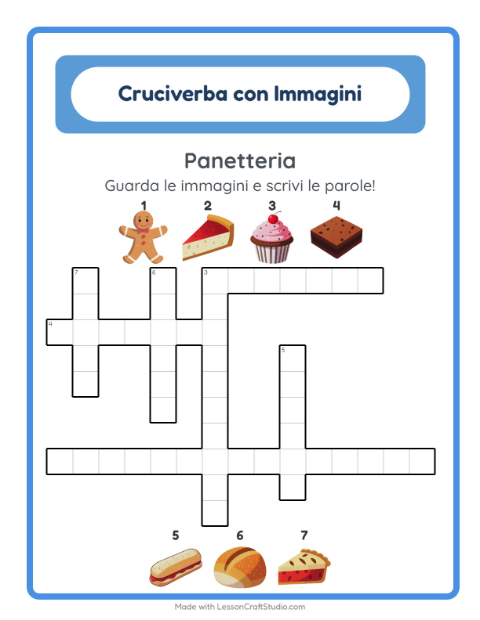 Anteprima della scheda di Cruciverba con Panetteria per Scuola primaria classe seconda