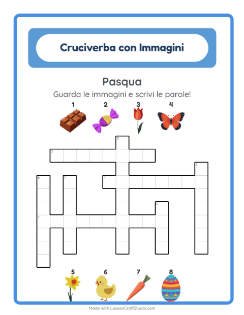 Anteprima della scheda di Cruciverba con Pasqua per Scuola primaria classe seconda