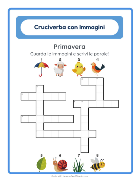 Anteprima della scheda di Cruciverba con Primavera per Scuola primaria classe seconda