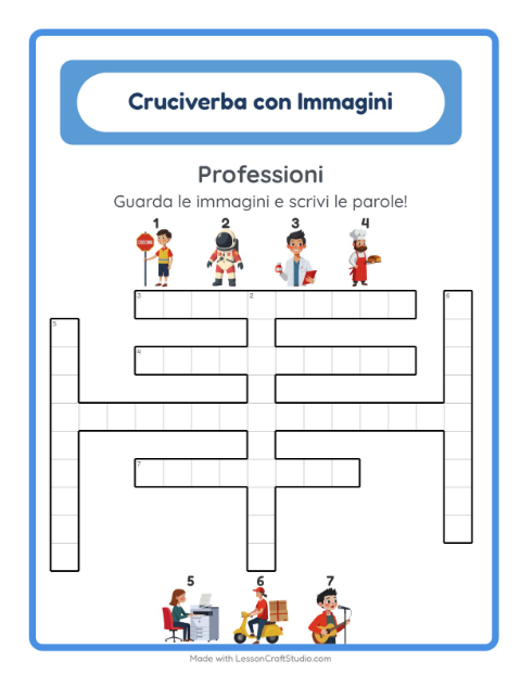 Anteprima della scheda di Cruciverba con Professioni per Scuola primaria classe seconda