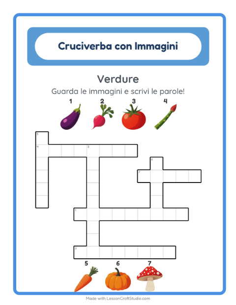 Anteprima della scheda di Cruciverba con Verdure per Scuola primaria classe seconda