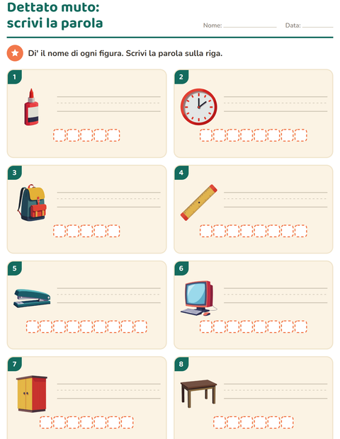 Anteprima della scheda di Dettato muto con Aula per Scuola primaria classe prima