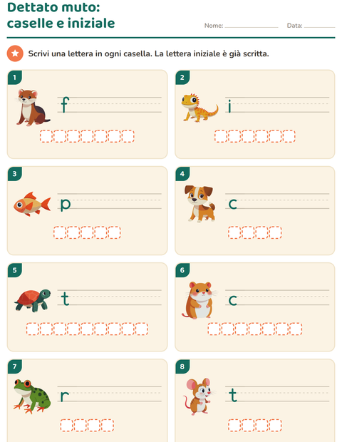 Anteprima della scheda di Dettato muto con Animali domestici per Scuola primaria classe prima