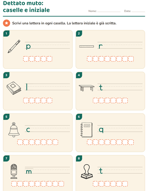 Anteprima della scheda di Dettato muto con Aula (B/N) per Scuola primaria classe prima