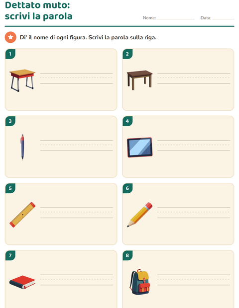 Anteprima della scheda di Dettato muto con Aula per Scuola primaria classe prima