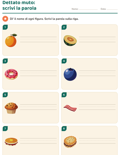 Anteprima della scheda di Dettato muto con Colazione per Scuola primaria classe prima