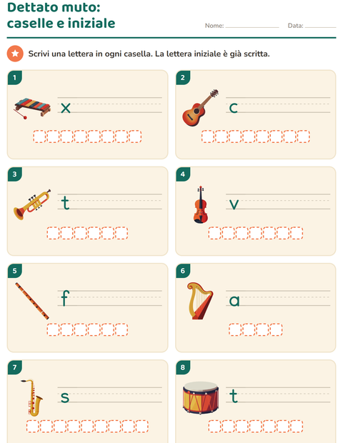 Anteprima della scheda di Dettato muto con Musica per Scuola primaria classe prima