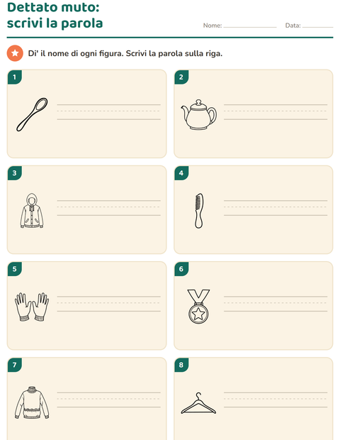 Anteprima della scheda di Dettato muto con Oggetti BN per Scuola primaria classe prima