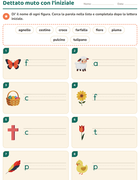 Anteprima della scheda di Dettato muto con Pasqua per Scuola primaria classe prima