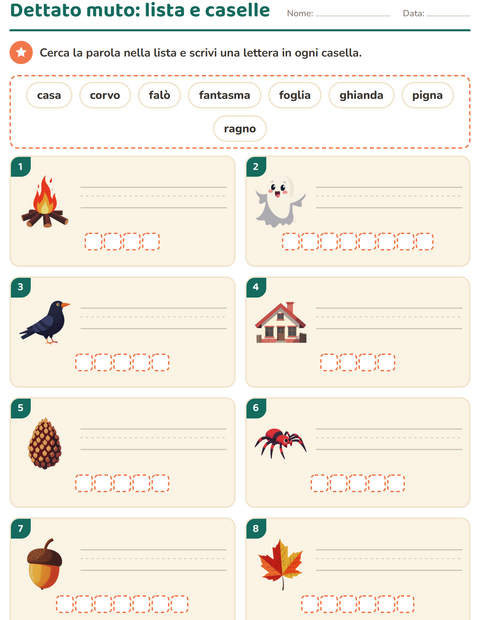 Anteprima della scheda di Dettato muto con Varie per Scuola primaria classe prima