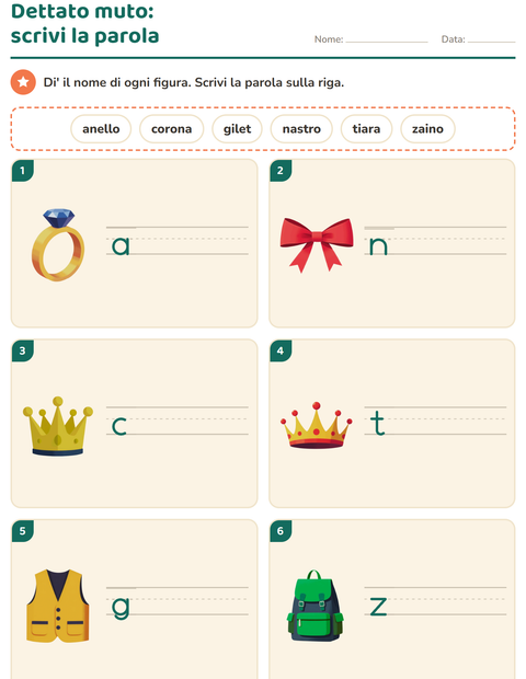 Anteprima della scheda di Dettato muto con Accessori per Scuola primaria classe prima