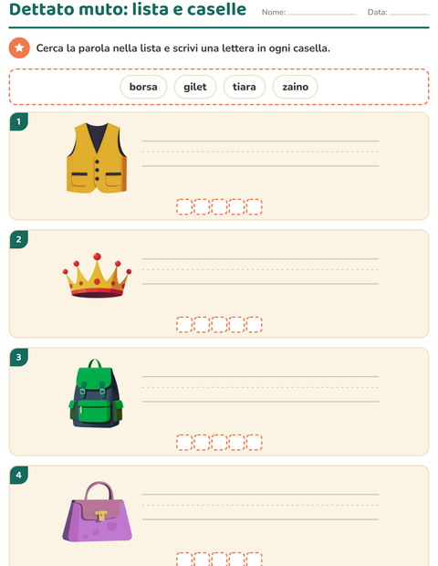 Anteprima della scheda di Dettato muto con Accessori per Scuola primaria classe prima