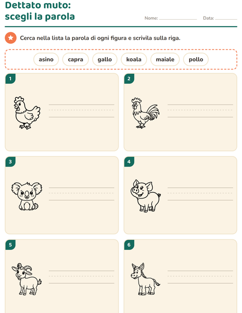 Anteprima della scheda di Dettato muto con Animali BN 4 per Scuola primaria classe prima