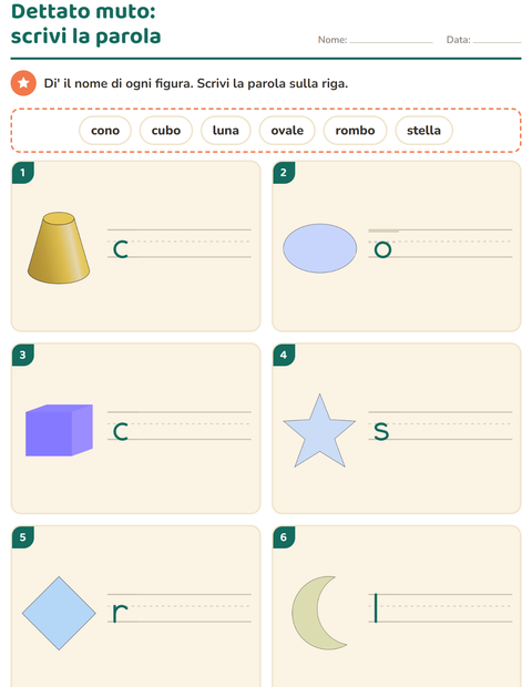 Anteprima della scheda di Dettato muto con Forme per Scuola primaria classe prima