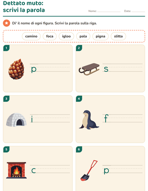 Anteprima della scheda di Dettato muto con Inverno per Scuola primaria classe prima