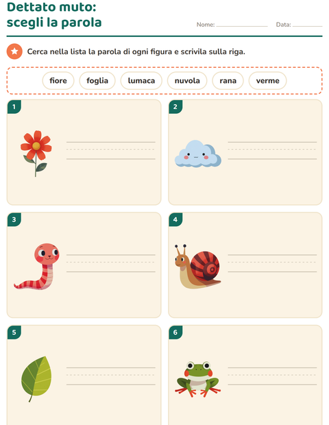 Anteprima della scheda di Dettato muto con Primavera per Scuola primaria classe prima