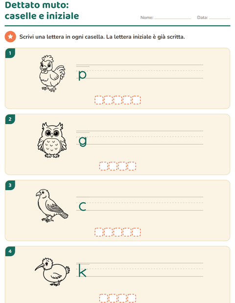 Anteprima della scheda di Dettato muto con Uccelli B&N per Scuola primaria classe prima
