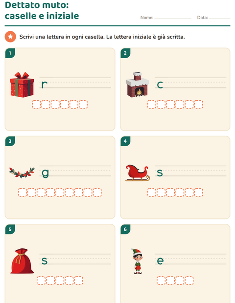 Anteprima della scheda di Dettato muto con Natale per Scuola primaria classe prima