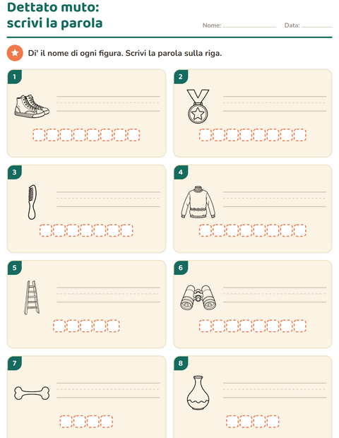 Anteprima della scheda di Dettato muto con Oggetti BN per Scuola primaria classe prima